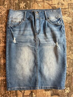 Blue Denim Pencil Skirt with Faded Wash